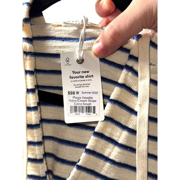 Marine Layer Playa Hoodie Navy Cream Stripe Cotton Blend Pullover | Sz XS | NWT - Picture 6 of 9